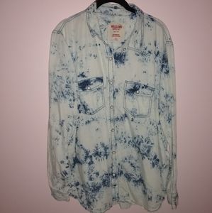 Blue and White Splash Button Down Shirt